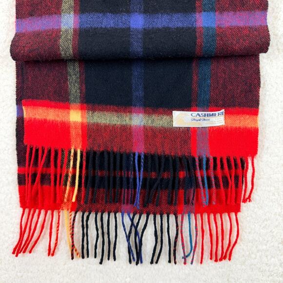 Royal Rossi 100% Tartan Plaid Cashmere Winter Scarf Yarn Tassels 55"x12" Soft - Picture 2 of 7